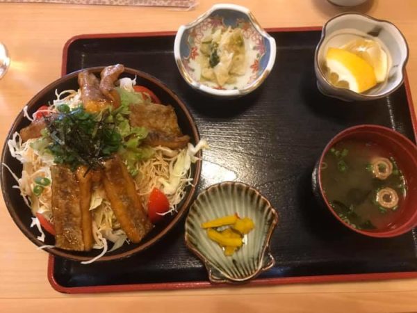 Traditional Japanese food on a tray